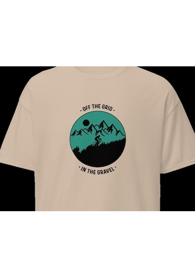 Wildstyle Off The Grid Gravel Dağ Bisikleti Doğa Macera Baskılı Unisex Bisiklet Yaka Pamuklu Tişört Camel