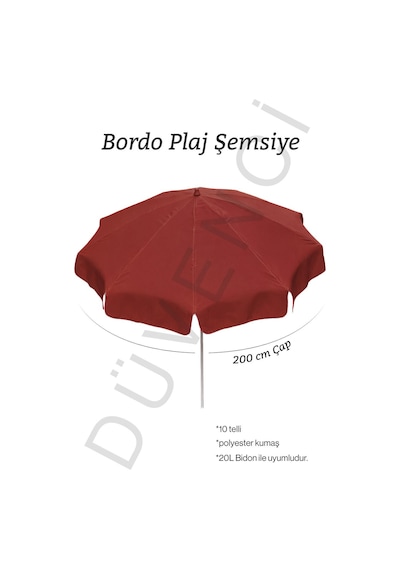 Bordo Plaj Şemsiyesi 200 Cm Çap /10 Telli, Polyester Kumaş Bordo