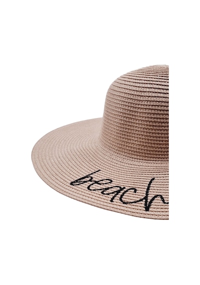 Tezzgelsin Kadın Beach Please Nakış İşlemeli Hasır Şapka Pudra