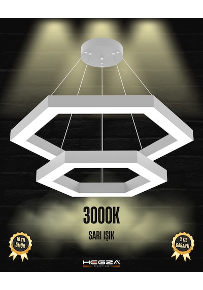 Hexagon Piramit Gri Kasa, Sarı Işık Modern Sarkıt Led Avize GRİ RENK