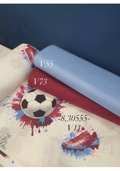 240 En Pamuk Futbol Desenli Nevresimlik Kumaş Paketi Bordo