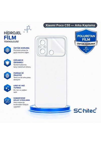 Schitec Xiaomi Poco C55 Uyumlu Arka Yüzey Hidrojel Koruyucu Film 92159155