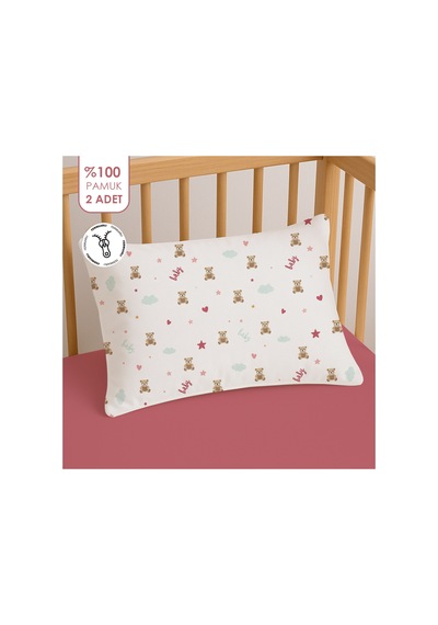 %100 Pamuklu Fermuarlı Bebek Yastık Kılıfı 35x45 2 Adet