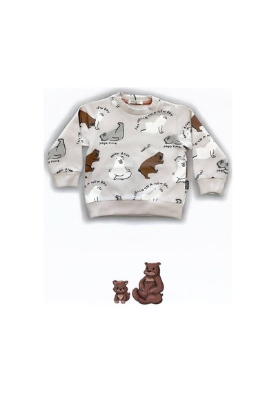 Zekids Erkek Bebek Ayıcık Baskılı Sweatshirt-14647 Taş