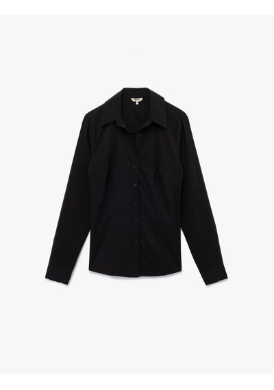 Koton Slim Fit Düğmeli Klasik Yaka Uzun Kollu Poplin Gömlek Siyah 7wak60016uw