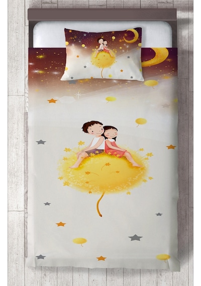 Mekta Home Bebek Ve Çocuk Odası Sevimli Çocuklar Yıldız Desenli Yatak Örtüsü Renkli