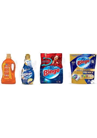 Bingo Giysi Şampuanı 4l + Soft Yumuşatıcı 1440 Ml + Renkliler 4kg + Pro Tablet 60'lı 4'lü Set Diğer