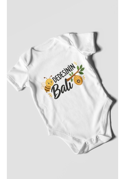 Morivokids Dedesinin Balı Kısa Kollu Bebek Body %100 Pamuk Beyaz