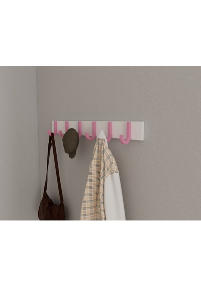 Hepsi3boyutlu Modern Duvar & Kapı Baston Askılık - 6 Adet Pembe J Askılık - Model No : 6 Pembe