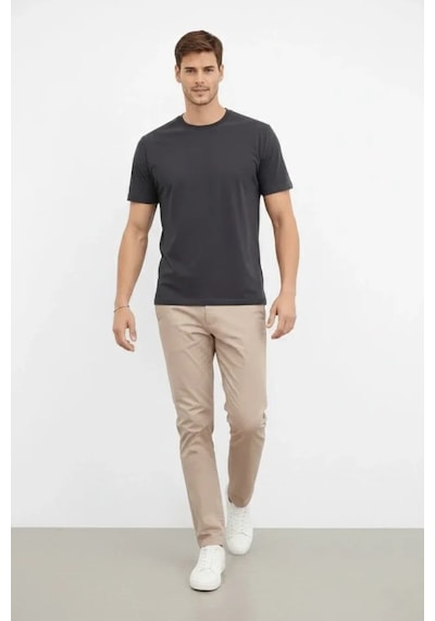 Efnaz Style Erkek Bisiklet Yaka Tişört Regular Kalıp Basic Pamuklu Günlük Kullanım T-shirt - Füme