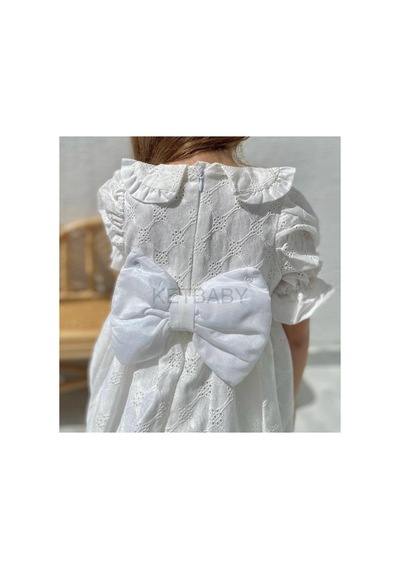 Ketbaby Kız Çocuk Full Fisto Fiyonk Detaylı Bebe Yaka Elbise Beyaz Beyaz