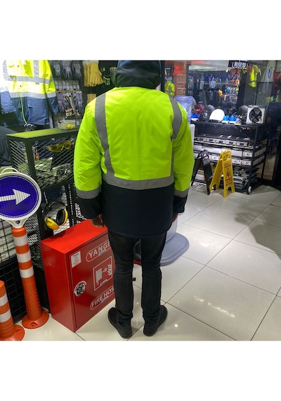 Bondit Kumaştan Kapitoneli Çok Cepli Yerli Işci Parkası / Montu