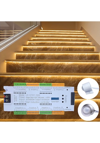 Akıllı Merdiven Aydınlatması Lamba Pır Hareket Sensör Step-1002 Basamak Adım Kontrol 12v-24v Kontrol Sistemi Smd Cob Tek Renkli Led Şerit Cihaz Beyaz