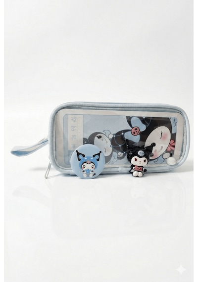 Kuromi Ve My Melody Şeffaf Bölmeli Kalemlik Mavi