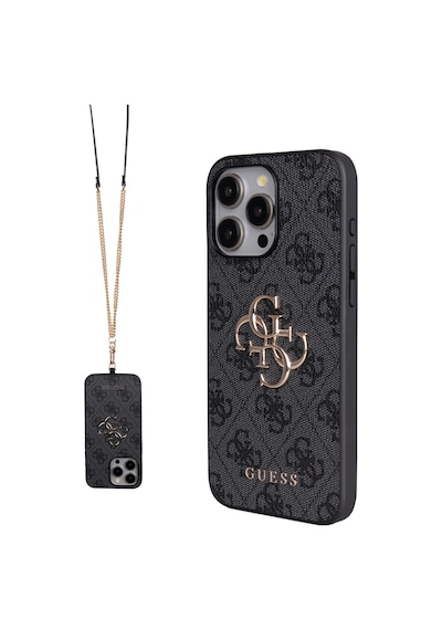 Apple Uyumlu iPhone 15 Pro Max Kılıf Guess Lisanslı 4g Büyük Metal Logolu Askılı Kapak Siyah