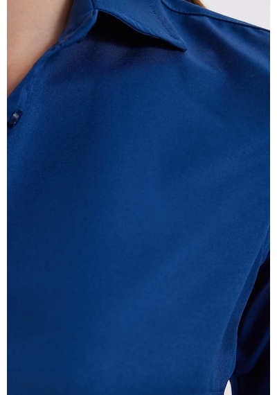Tudors Kadın Slim Fit Dar Kesim Vücuda Oturan Uzun Kollu Lacivert Basic Gömlek-38823