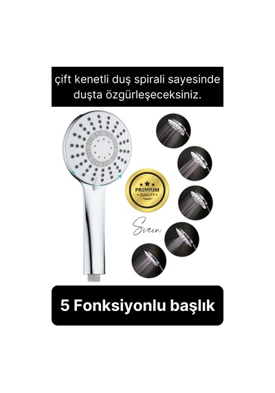 Premium Lüks Duş Başlığı Spiral Mafsal Seti Fonksiyonel Masaj Kopmaz Patlamaz Sızdırmaz Paslanmaz Gri - Gümüş