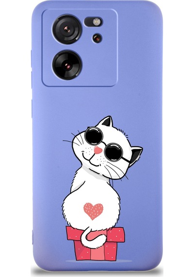 Xiaomi Mi 13t Pro İle Uyumlu Coolcat Tasarımlı Lila Lansman Kılıf Çok Renkli