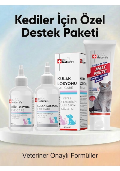 Kedi Malt Macunu 100 G + Göz Ve Kulak Temizleme Solüsyonu Seti 3 Lü Kedi Bakım Paketi