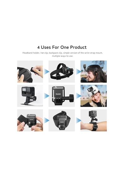 Telesın Baş Kayışı Dağı Kapak Klipsli, Hızlı Çıkarma Baş Kemeri Dağı Gopro Hero 12/11/10/9/8/7/6/5, Fusion, Max, Djı Osmo Ve Çoğu Aksiyon Kamerasıyla Uyumlu