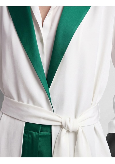 Koton Krep Kumaş Kuşaklı Kontrastlı Uzun Kollu Kimono Beyaz 7wak50087uw