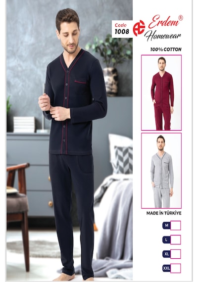 Erdem Erkek Boydan Düğmeli Pijama Takımı Dfn1008 Lacivert