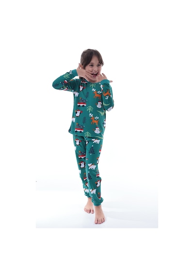 Çocuk Kış Noel Yıllbaşı Desenli Pamuklu Pijama Takımı Unisex Rahat, Sıcak Ve Eğlenceli Ev Giyim Çok Renkli