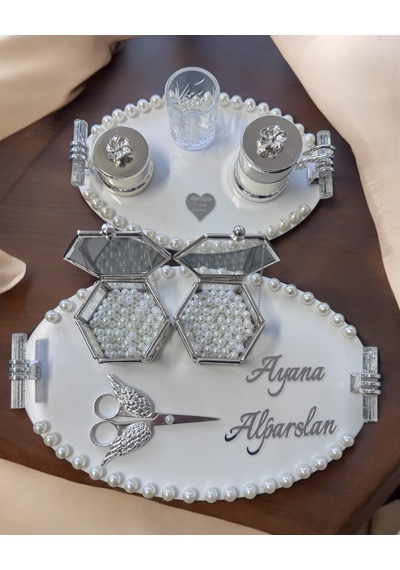 Lustre İncili Söz Nişan Tepsisi Gri