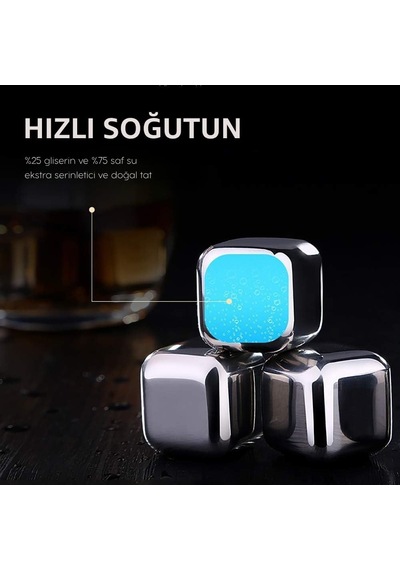 Paslanmaz Çelik Buz Kalıbı - Buz Küpü - Viski Taşı - Soğutma Taşı 12 Adet Diğer