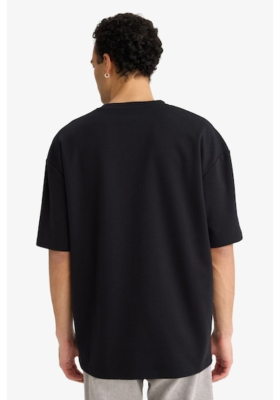Defacto Oversize Geniş Kalıp Bisiklet Yaka Kısa Kollu Basic Düz Ağır Kumaş Tişört X3926az26spbk81 Siyah-bk81