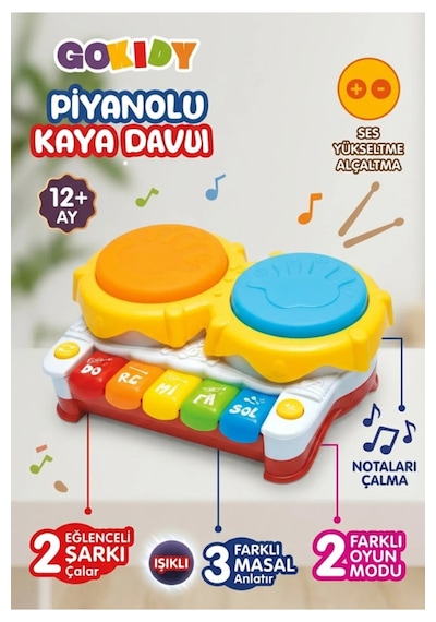 Gokidy Işıklı Müzikli Piyanolu Kaya Davul