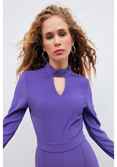 Sateen Sırt Detaylı Bodysuit Bluz - Mor