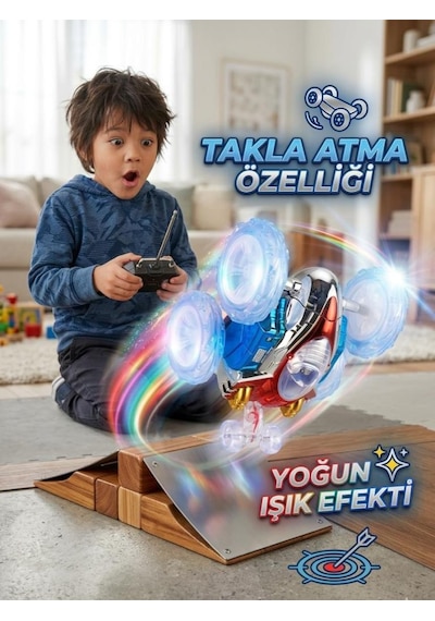 Çılgın Dasher Uzaktan Kumandalı Işıklı Takla Atan Araba 360 Derece Dönebilen Akrobatik Oyuncak Araba Beyaz