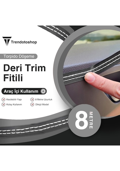 8 Metre Deri Trim Fitili Beyaz Dikişli