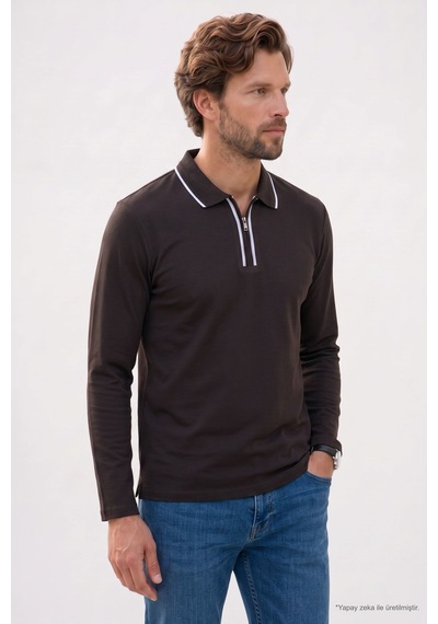 Tudors Erkek Slim Fit Dar Kesim %100 Pamuk Uzun Kollu Fermuarlı Kahverengi Polo Yaka Tişört-52788 Tudors Erkek Slim Fit Dar Kesim %100 Pamuk Uzun Kollu Fermuarlı Kahverengi Polo Yaka Tişört-52788