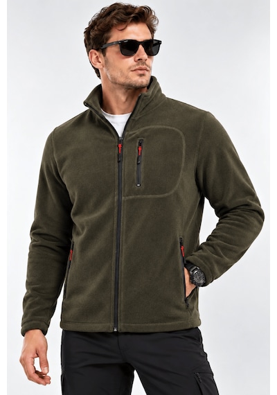 Genius Store Unisex Polar Tam Fermuarlı 3 Cepli Tüylenme Yapmaz Soğuğa Karşı Dayanaklı Spor Erkek-kadın Polar Tekli Haki