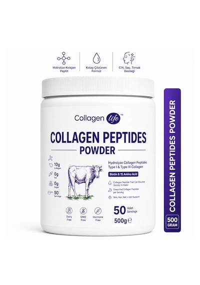 Collagen Life %100 Saf Ve Doğal Yüksek Biyoaktif Çift Hidrolize Kolajen Peptitler İçeren Diyet Takviyesi 50günlük