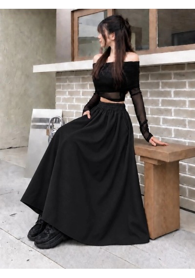 Zenna Tarz Kadın Yüksek Bel Maxi Boy Çan Etek Siyah