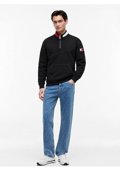 Tommy Hilfiger Yarım Fermuar Dik Yaka Sweatshirt Siyah