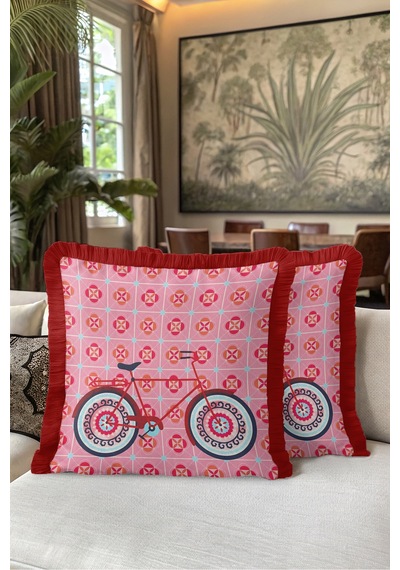 Retro Bisiklet Motifli Saçaklı Yastık Kılıfı - Nostaljik Pembe Bordo Püsküllü Kırlent Kılıfı Sakin Rota Ritüel Retro Bisiklet Motifli Saçaklı Yastık Kılıfı - Nostaljik Pembe Bordo Püsküllü Kırlent Kılıfı Sakin Rota Ritüel