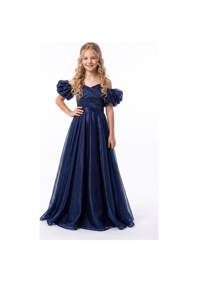 Mnk Baby & Kids Linos Kız Çocuk Saten Abiye Elbise M00838 Lacivert