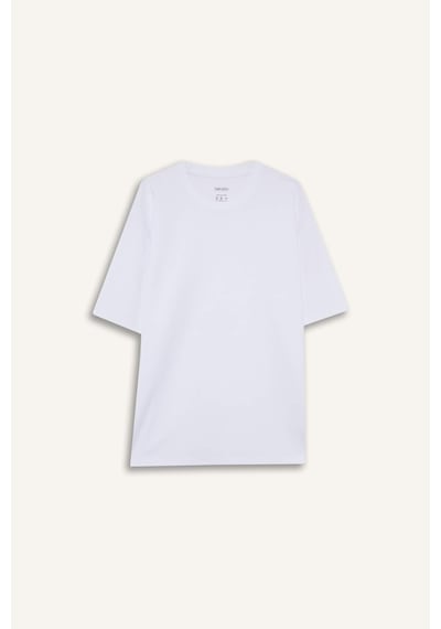 Defacto Oversize Geniş Kalıp Bisiklet Yaka Kısa Kollu Basic Düz Ağır Kumaş Tişört X3926az26spwt34 Beyaz-wt34