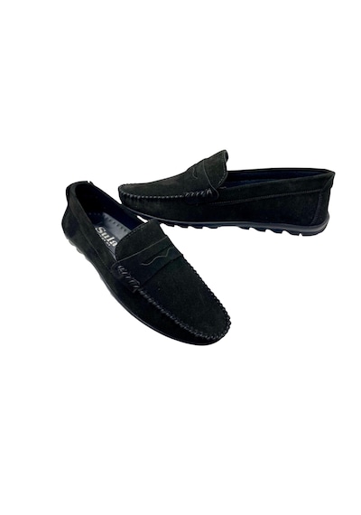 Erkek Loafer Kuşaklı Deri Süet Siyah İçi Astarlı Poliüretan Taban Yazlık Ayakkabı--sula--