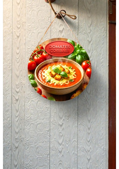 Domates Çorbası Görselli İpli Mdf Ahşap Kapı Duvar Süsü, Restoran, Mutfak Dekoratif Tablo