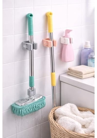 4 Lü Set Kendinden Yapışkanlı Mop Ve Süpürge Tutucu Delmeden Duvar Organizeri, Güçlü Yapışkanlı Banyo Ve Mutfak Sopa Tutucu, Kaymaz Silikon Tutucu Duvar Askısı Diğer
