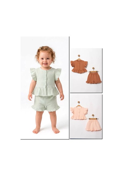 Veraura Lifestyle 6/24 Ay Düğme Detaylı Müslin Kumaş Bebek Takımı Kahverengi