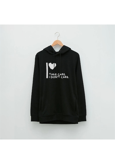 Kendine İyi Bak Özel Tasarım Baskılı Kapüşonlu Sweatshirt Siyah