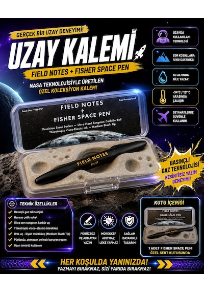 Field Notes + Fisher Space Pen Fn-19 Basınçlı Uzay Kalemi Özel Kutulu Siyah