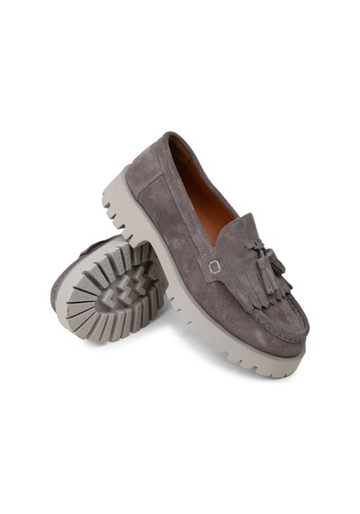 Deery Kadın Hakiki Süet Gri Püsküllü Loafer - 02033zgrıc01
