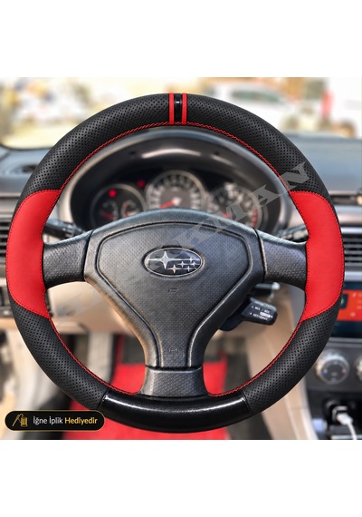 Subaru Impreza Dikme Direksiyon Kılıfı Delikli Deri Parlak Siyah Kırmızı Detay Çift Yüzük Ve Dikiş Gd-gg Bugeye-blobeye Tuşsuz 2000-2005